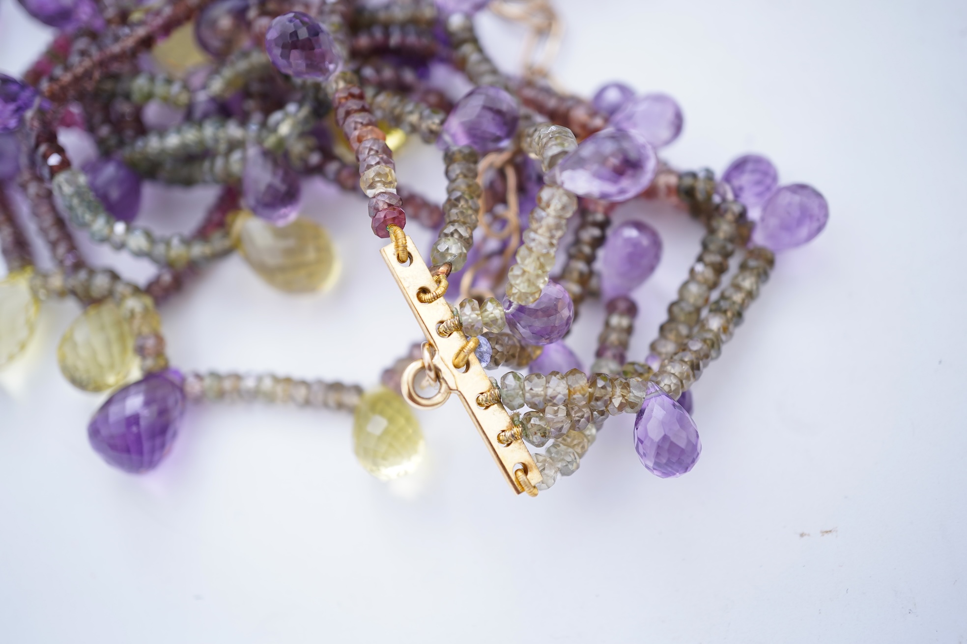 A tourmaline, citrine and amethyst necklace